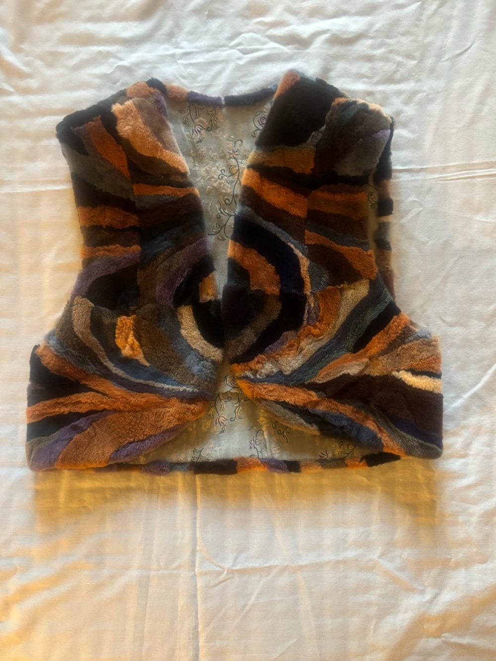 Multicolor mink Patterned Vest - Purple, Brown, Orange, Blue